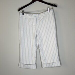 Express Cuffed Straight Leg Capri Editor Pant in Metallic Pinstripe Size 6